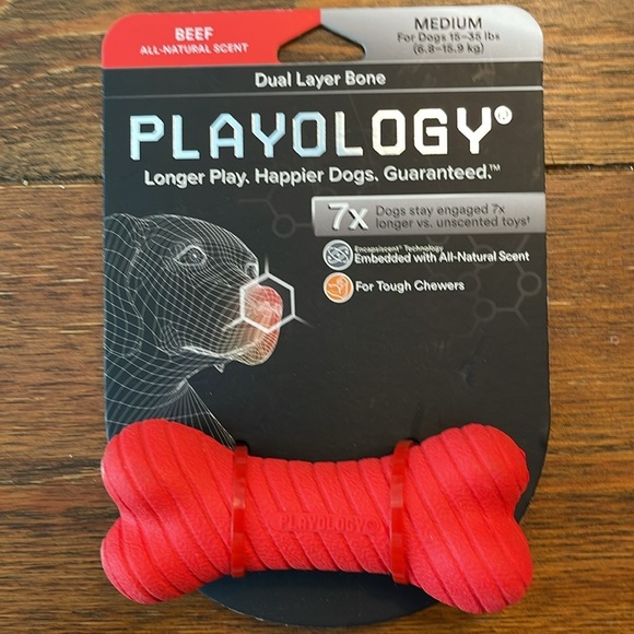 Playology Dog Toy | Beef Scented Bone / Peanut Butter Squeaky Ball / Medium - Picture 2 of 5